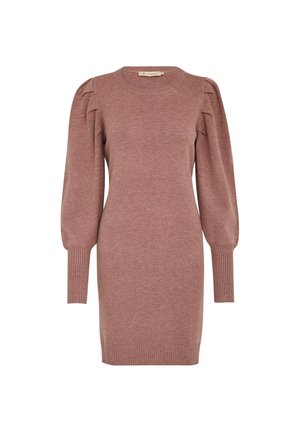 Strickkleid in verblasstem Rosenholz mit einem runden Ausschnitt, puffartigen langen Ärmeln, gerippten Bündchen und Saum. Weiche Textur, figurbetonter Schnitt.