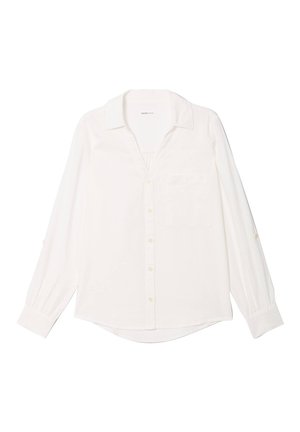 Witte button-up shirt met lange mouwen, een kraag, een enkele borstzak en details op de manchetten. Gemaakt van lichtgewicht stof met een zachte textuur.