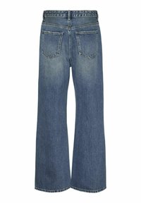 Vida jeans i blå denim med vida ben, hög midja, fem fickor och en lätt urblekt finish. Tyget har en klassisk denimtextur.