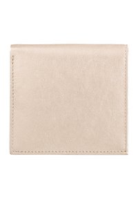 Light beige leather wallet with a smooth texture, rectangular shape, and visible stitching along the edges. No additional hardware or accents.