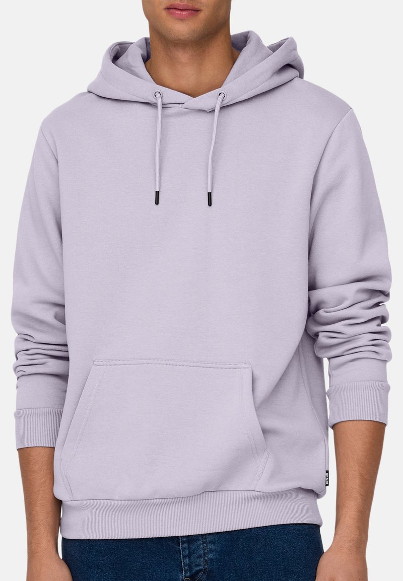 Licht paarse hoodie gemaakt van zachte stof, met een voorzak, verstelbare trekkoorden en ribgebreide manchetten en zoom.