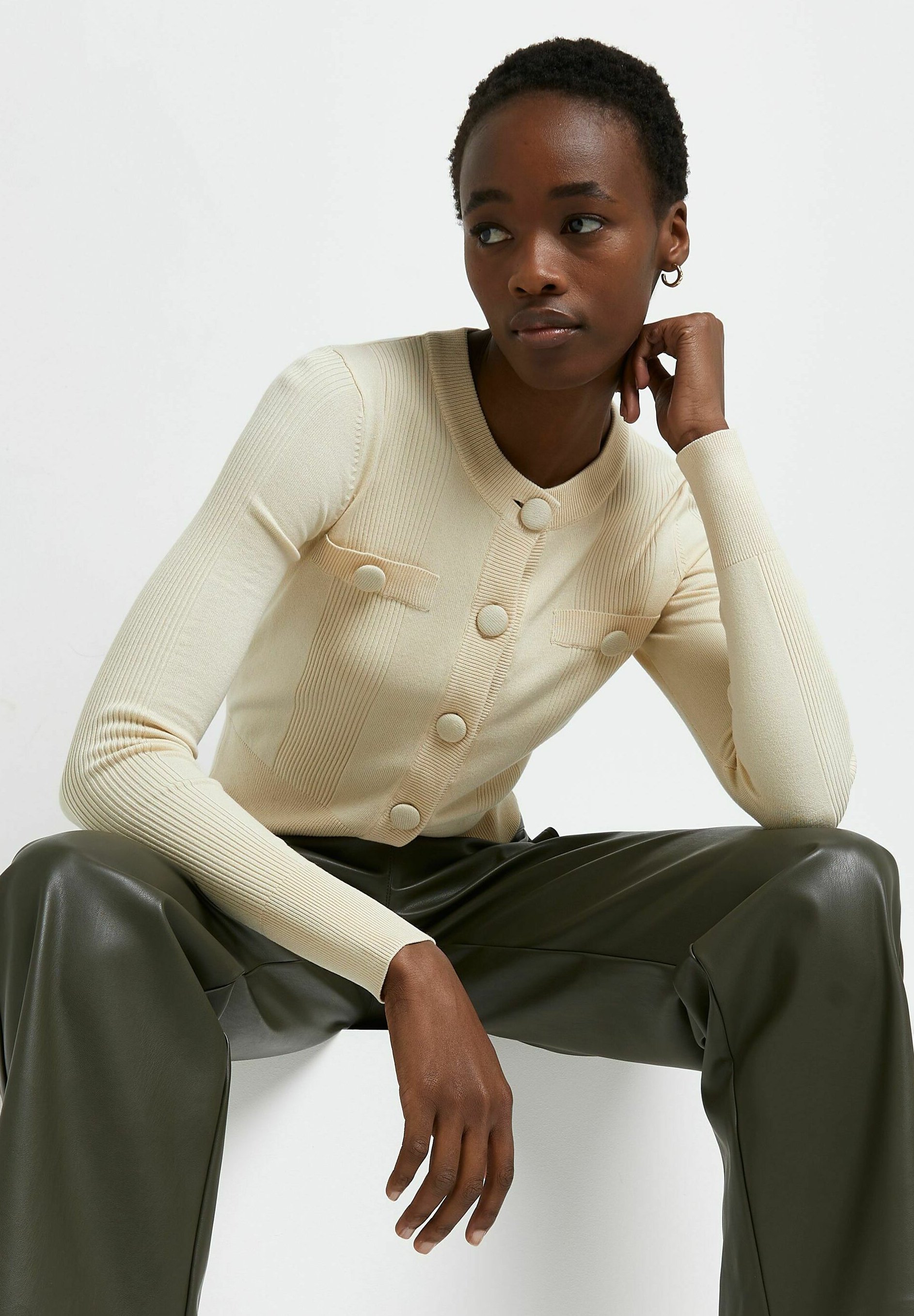 river island cream ribbed cardigan