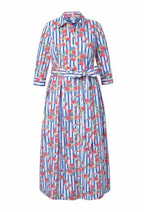 Ulla Popken STRIPED FLORAL PRINT 3/4 SLEEVE BUTTON DOWN - Shirt dress - royal blue