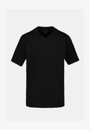 Zwarte t-shirt met korte mouwen en een V-hals ontwerp. Gemaakt van zachte stof, met een regular fit en subtiele branding op de zoom.