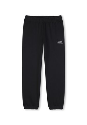 Pantalones de chándal negros con cintura elástica y puños, con un pequeño logo de Kenzo Paris en la parte superior de la pierna izquierda.