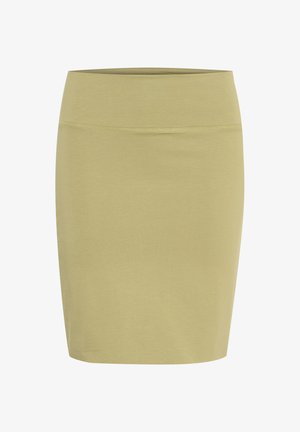 Knee-lång olivgrön pennkjol i mjukt tyg, med en slät midja och en enkel, strömlinjeformad design.