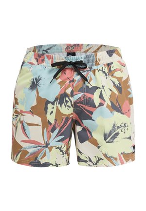 Meeste ujumispüksid, millel on erksad pastelltoonides lillemustrid. Valmistatud kergest materjalist, elastse vöörihma ja nööriga.