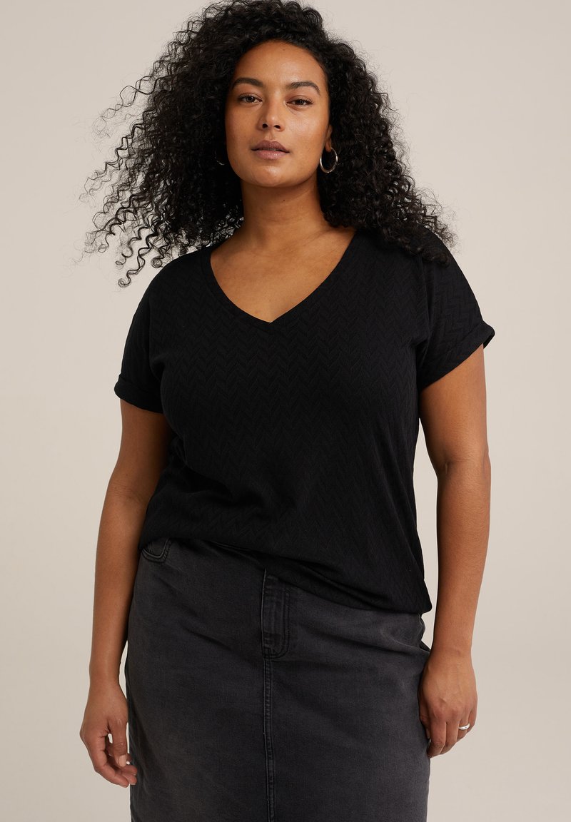 WE Fashion - OPENGEWERKT DESSIN - CURVE - Tricou cu imprimeu - black, Extindeți