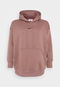 Staubrosafarbener Kapuzenpullover aus weichem Baumwollmischgewebe, mit Kängurutasche, verstellbarer Kapuze, gerippten Bündchen und kleinem schwarzem Nike-Logo.
