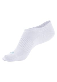 Weiße Knöchelsocken aus strukturiertem Material, mit geripptem Design und einem kleinen türkisfarbenen Logo im Bereich der Zehen.