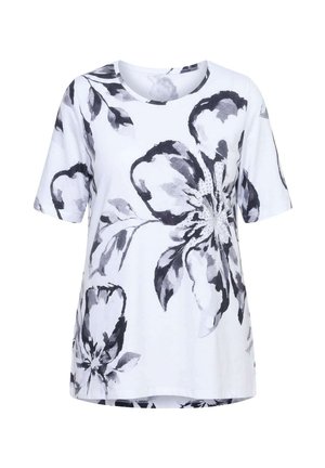 Ulla Popken, FLORAL PRINT RHINESTONE PIMA COTTON TEE - T-shirt con stampa - snow white
