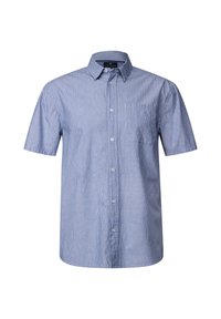 Kurzärmliges Hemd mit Knopfleiste in Blau-Weißen Streifen, ausgestattet mit einem klassischen Kragen und einer Brusttasche links. Hergestellt aus leichtem Stoff.