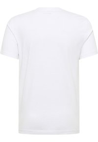 Weißes T-Shirt mit kurzen Ärmeln und Rundhalsausschnitt. Hergestellt aus weicher Baumwolle, mit geradem Schnitt und minimalen Nähdetails auf der Rückseite.