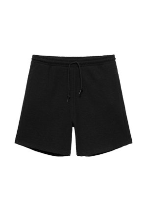 Sorte casual shorts med elastisk talje og justerbar snøre, lavet af tekstureret stof, velegnet til fritid eller sportstøj.