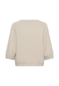 Lichtbeige trui met een ronde halslijn, 3/4 mouwen en geschulpte zoomdetails. Gemaakt van een zachte, gestructureerde brei stof.