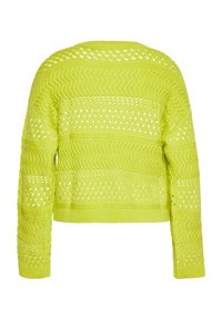 Maglione lavorato a maglia di colore giallo neon con un design testurizzato, caratterizzato da motivi ondulati e a pois alternati, e una vestibilità cropped.