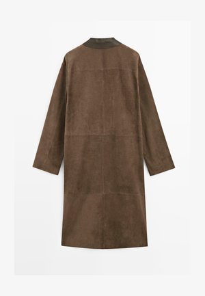 Massimo Dutti, LONG SUEDE LEATHER COAT - Mantel - dark brown