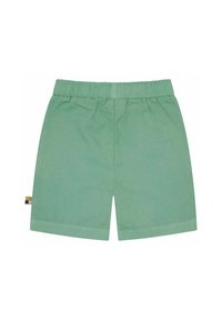 Shorts in cotone verde con vita elastica, dal taglio dritto e un piccolo etichetta multicolore sul lato sinistro.