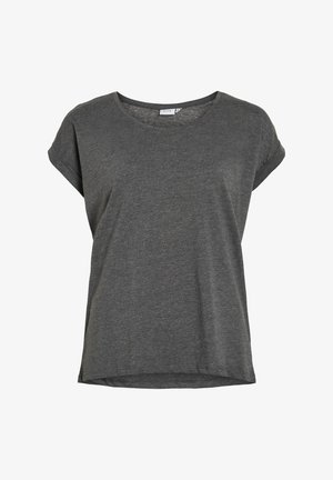 Grå kortærmet T-shirt lavet af blødt materiale, med rund hals og en afslappet, let oversized fit med optrukne ærmer.