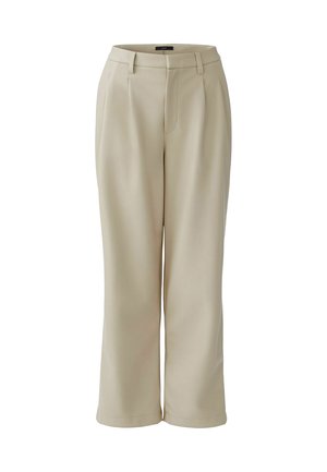 Beige, high-waisted broeken met een rechte pijp ontwerp, met een gladde textuur, voorplooien en zijzakken.
