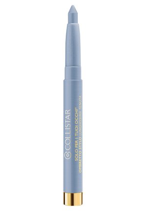 Crayon à yeux bleu clair avec une pointe effilée et un mécanisme de rotation. Fini brillant avec une écriture dorée sur le corps.
