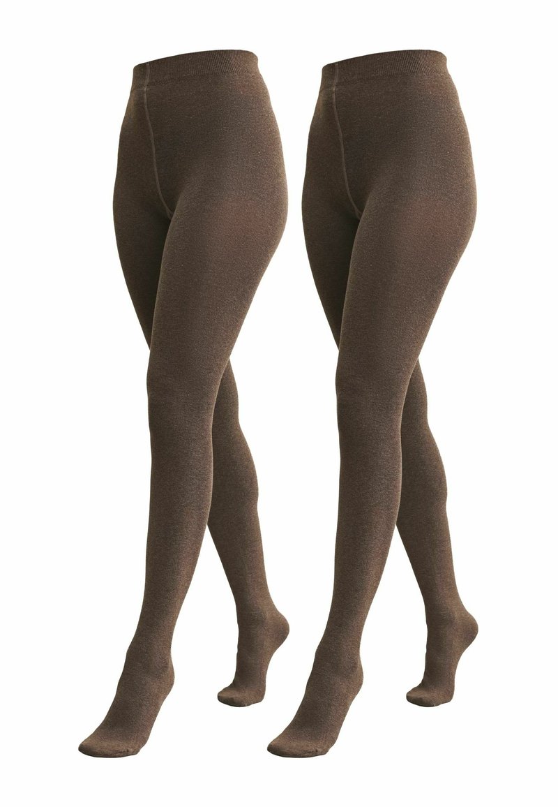 Pruunid opakud sukkpüksid sujuva tekstuuriga, täispikkuses disainiga ja elastse vöökohaga, millel on ühtlane, peen joonis.