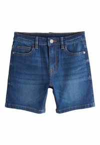 Temno modri denim kratke hlače z izbranim videzom, s tradicionalnim oblikovanjem s petimi žepi, kontrastnim šivom in kovinskim zaponko.