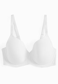 Witte bh met soepele, gewatteerde cups, verstelbare schouderbandjes en een naadloos ontwerp. Lichtgewicht stof met een effen textuur.