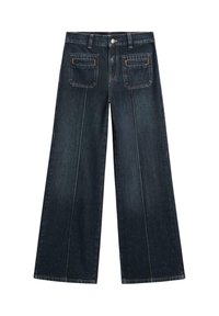 Weite Jeans aus dunkelblauem Denim, mit Knopfverschluss, zwei Fronttaschen und zwei Gesäßtaschen mit dezenten Stickdetails.