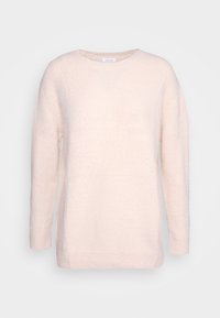 Helle rosa Sweatshirt, weicher Strukturstoff, runder Halsausschnitt, lange Ärmel, leicht lockere Passform, gerippte Bündchen und Saum.