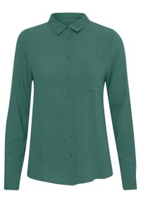 Langarmshirt in donkergrijs, gemaakt van gladde stof. Beschikt over een klassieke kraag, knoopsluiting aan de voorkant en een enkele borstzak.