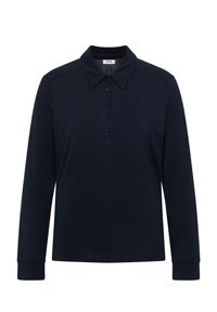 Polo bleu marine à manches longues avec cinq boutons et un col à pointes, étiqueté "Cecil".