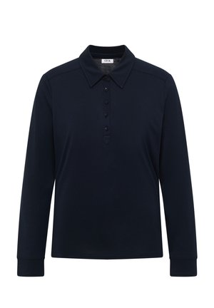 Polo bleu marine à manches longues avec cinq boutons et un col à pointes, étiqueté "Cecil".