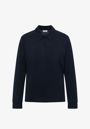 Tmavě modrá dlouhý rukáv polo tričko s pěti knoflíky a rozšířeným límcem, označené "Cecil."