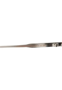 Silver metal eyewear frame with a sleek design, featuring UV protection label and a hinge for adjustment. Clean texture and slim profile.