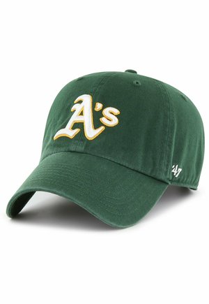 Mørkegrøn baseballkasket med gult og hvidt broderet "A's" foran og lille hvidt '47 logo på siden.