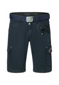 Marine cargoshorts van gevarenteerd stof, met een geweven riem, meerdere zakken en een ritssluiting aan de voorkant.