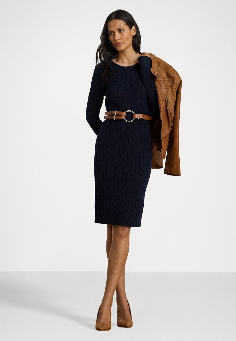 Lauren Ralph Lauren CABLE-KNIT WOOL-CASHMERE SWEATER DRESS - Day dress -  lauren navy/dark blue - Zalando