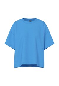 T-shirt à manches courtes, oversize, de couleur bleu vif. Fabriqué en coton, avec un décolleté rond et une coupe décontractée.