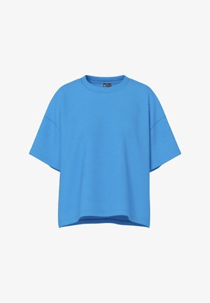 T-shirt à manches courtes, oversize, de couleur bleu vif. Fabriqué en coton, avec un décolleté rond et une coupe décontractée.