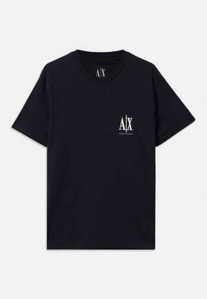 Black cotton t-shirt with short sleeves, crew neckline, and white logo on the left chest. Smooth texture and relaxed fit.