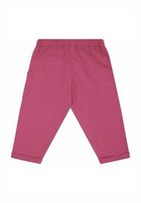Rosa Baumwollhosen mit elastischem Bund, Seitentasche und umgeschlagenen Säumen. Sie verfügen über eine weiche Textur und ein gerades Bein-Design.