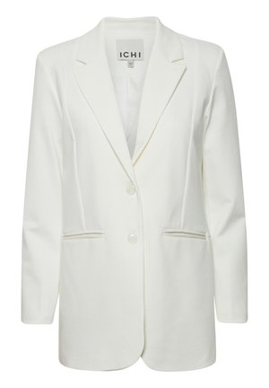 Blazer bianco realizzato in morbido tessuto, con rever a lancia, due tasche anteriori e chiusura con un solo bottone. Design pulito e moderno.