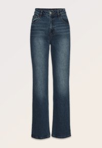 Džíny s vysokým pasem a rozšířenými nohavicemi vyrobené z tmavého denimu. Mají zapínání na knoflíky, pět kapes a vybledlé detaily na přední i zadní straně.