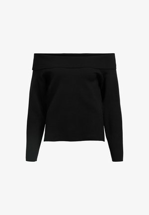 Maglione nero off-the-shoulder realizzato in un tessuto morbido, con ampio scollo a costine e maniche lunghe dalla vestibilità rilassata.
