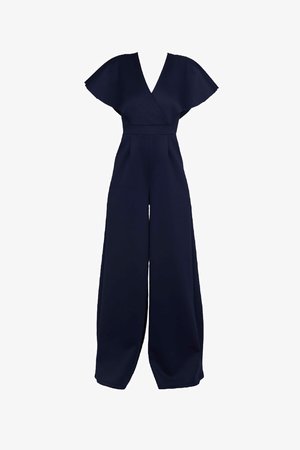 Tamsiai mėlynas šokinėjimas su plačiomis, lienkančiomis rankovėmis ir giliu V formos iškirpimu. Turi aiškiai apibrėžtą liemenį ir plačią kelnių kojų dalį. Lygus paviršius.