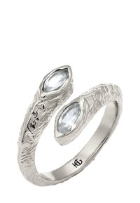 Sterlingsilberring mit strukturiertem Band, versehen mit zwei marquisgeschliffenen klaren Edelsteinen, die an den gegenüberliegenden Enden eingelassen sind.