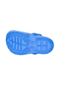 Blue lightweight sandal featuring a textured, traction outsole and adjustable strap. Made of durable, molded material for easy wear.