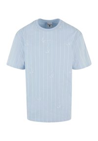 SIGNATURE LOGO STRIPE TEE - Trükipildiga T-särk - light blue white
