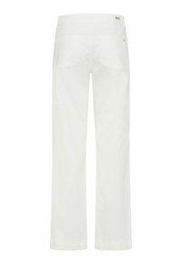 White straight-leg pants shown from the back with two rear pockets and a small logo near the waistband.